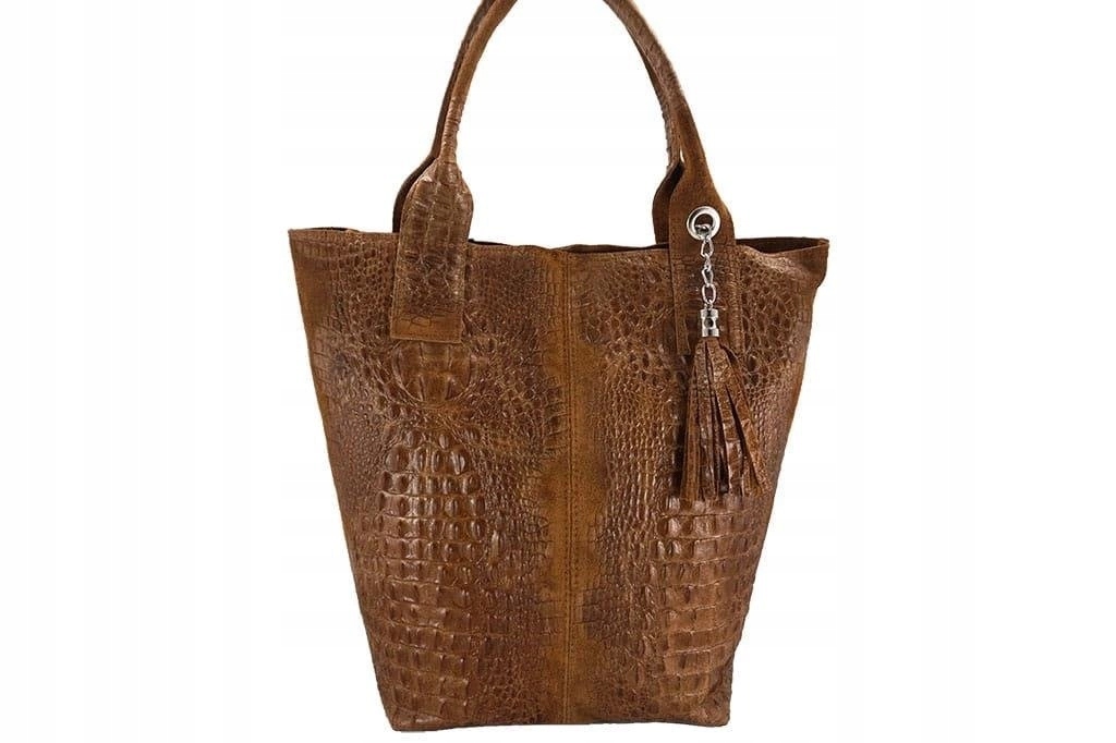 Velká kožená kabelka s motivem croco barva světle hnědá