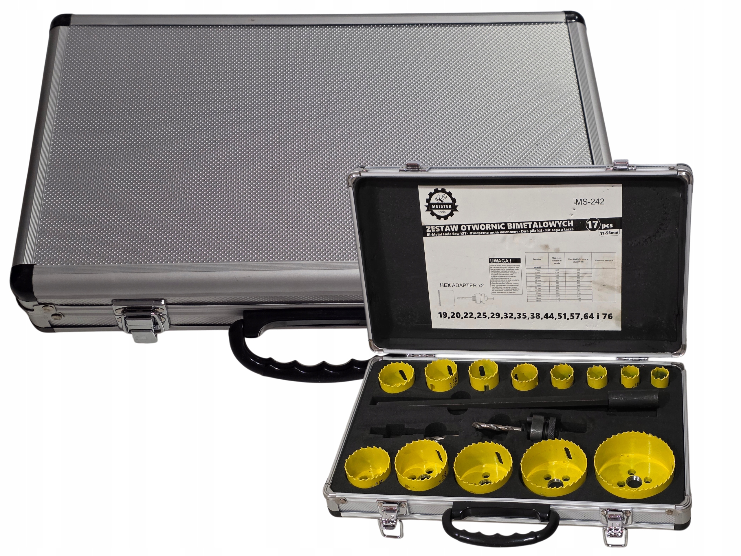 Otwornice Do Metalu I Drewna Bi-metal 17 Elementów Otwornica MS-242 walizka