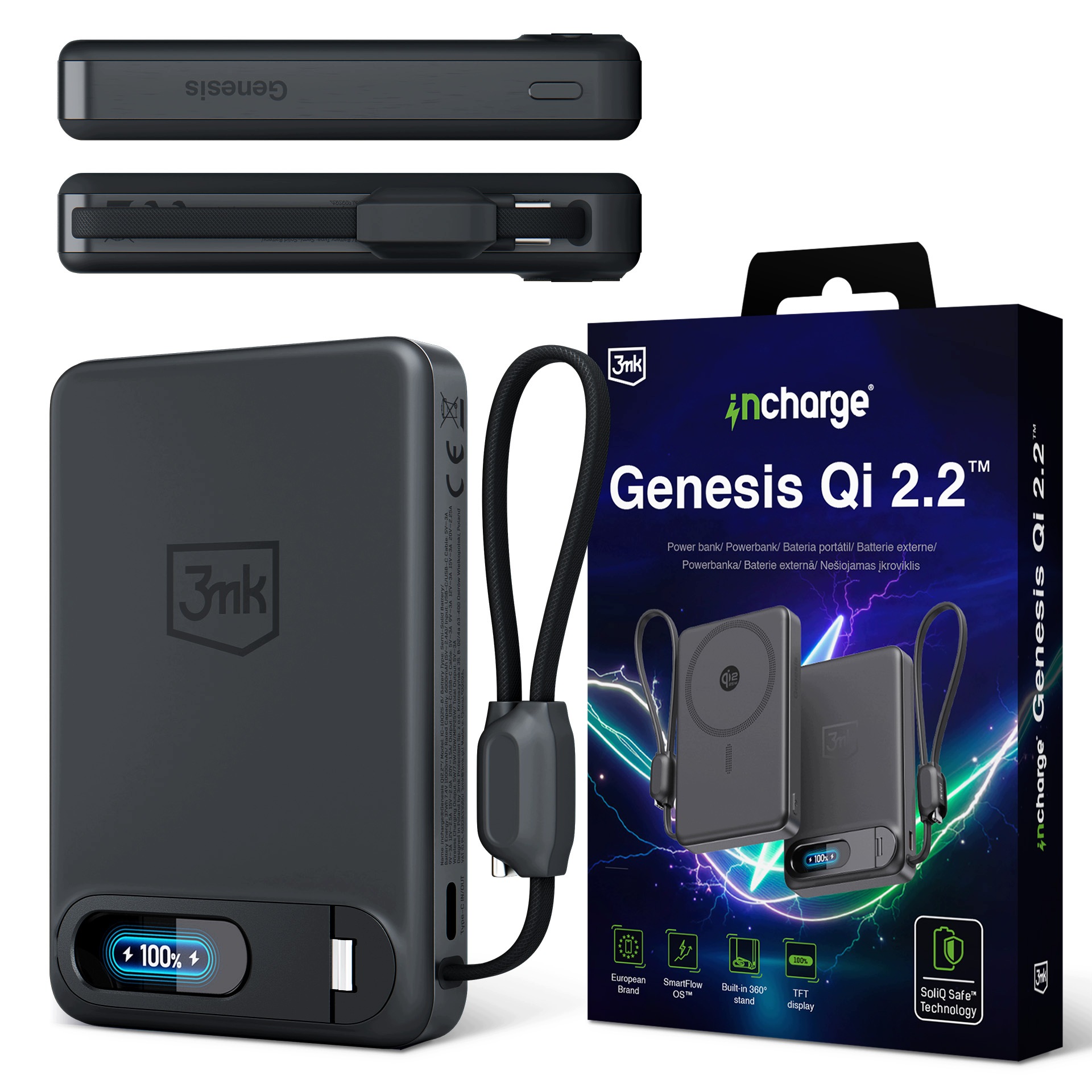Powerbank 10000 mAh z MagSafe Usb-c PD45W 3mk incharge Genesis Qi 2.2 Black