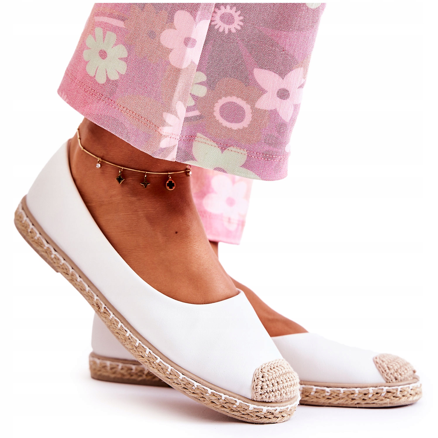 

Klasyczne Skórzane Damskie Espadryle Białe 40