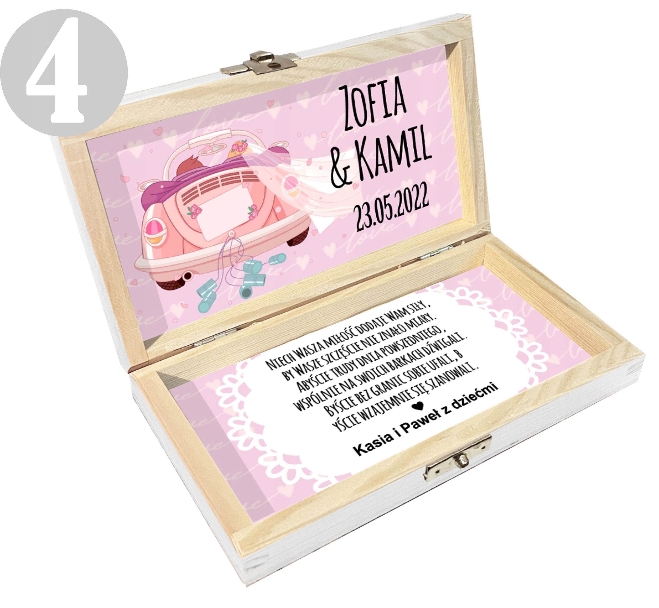 Drewniane pudełko na pieniądze białe ślub wesele prezent dla Pary Młodej Kolor dominujący beże i brązy