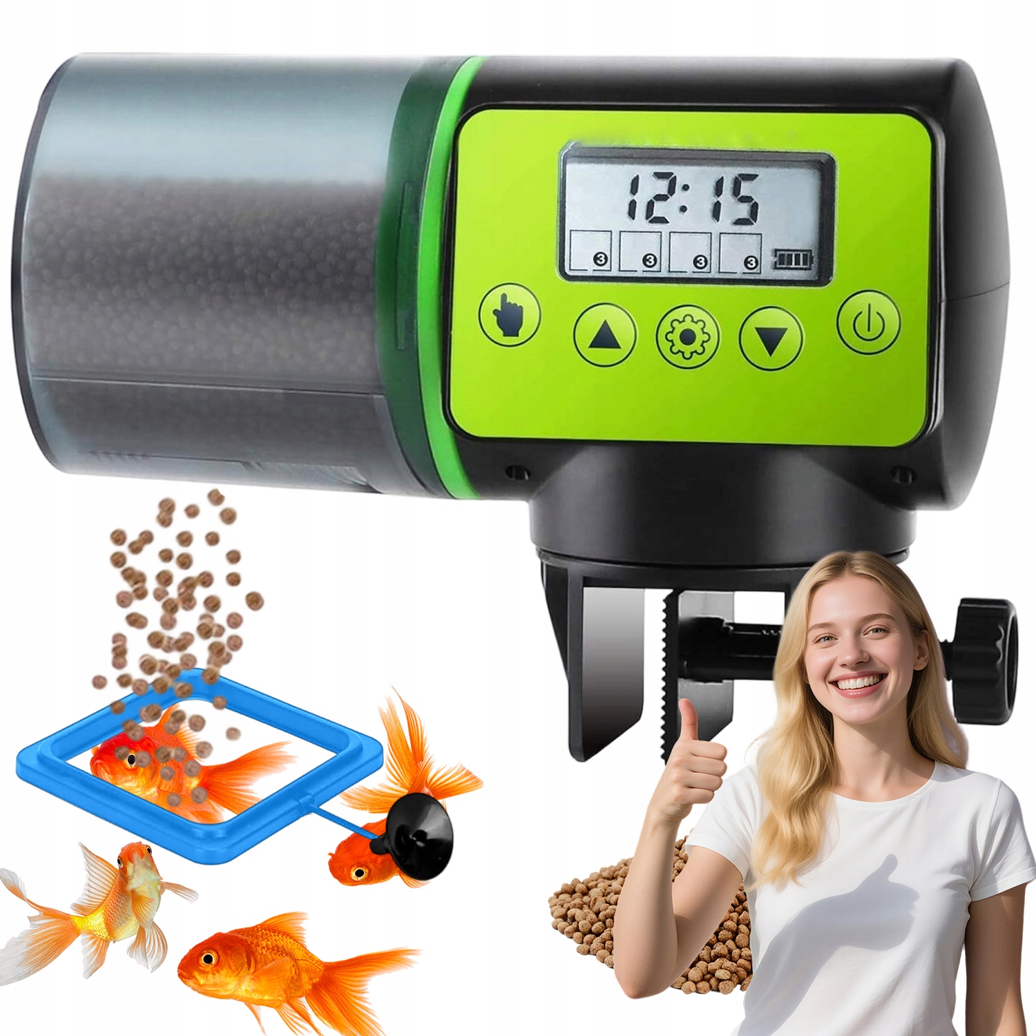 Levně Automatické Krmítko Pro Ryby LCD 200 ML Dávkovač Peletové Vločky Ocelová Rukojeť