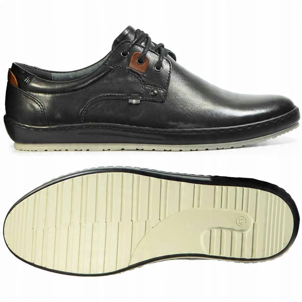 

Półbuty męskie buty skórzane sznurowane czarne 46