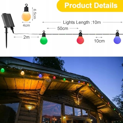 LITARK Solarne Lampki Ogrodowe 10m 100 LED Z Pilotem USB Bunt — miniatura 6