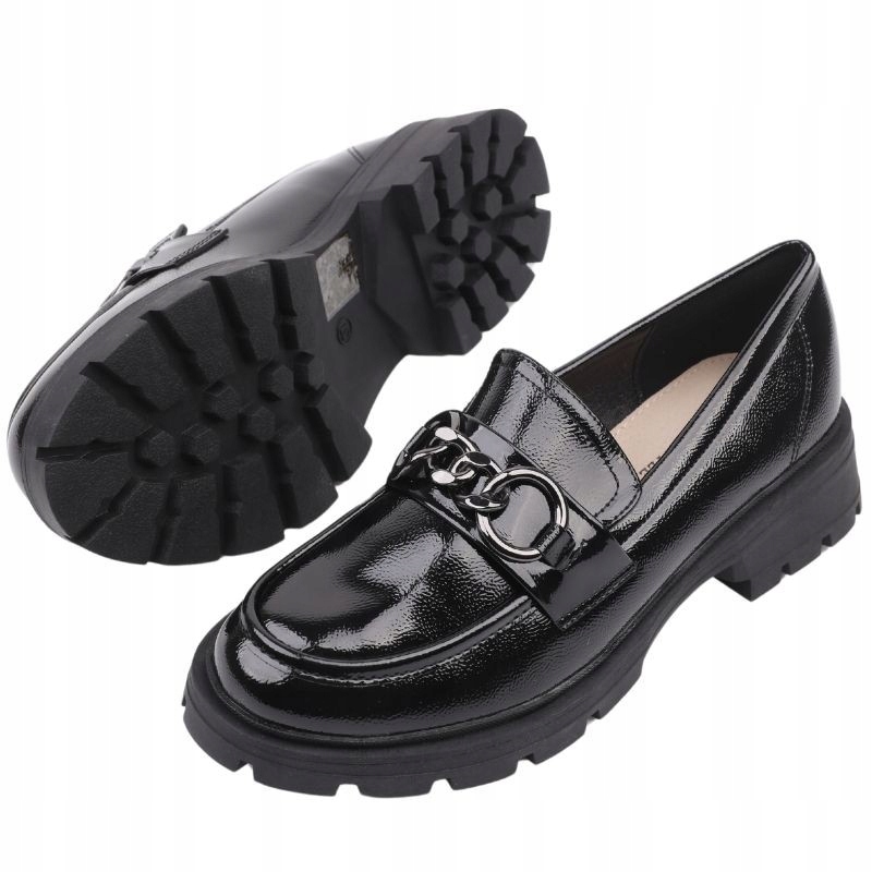 Czarne Mokasyny Damskie Na Platformie Wsuwane Półbuty