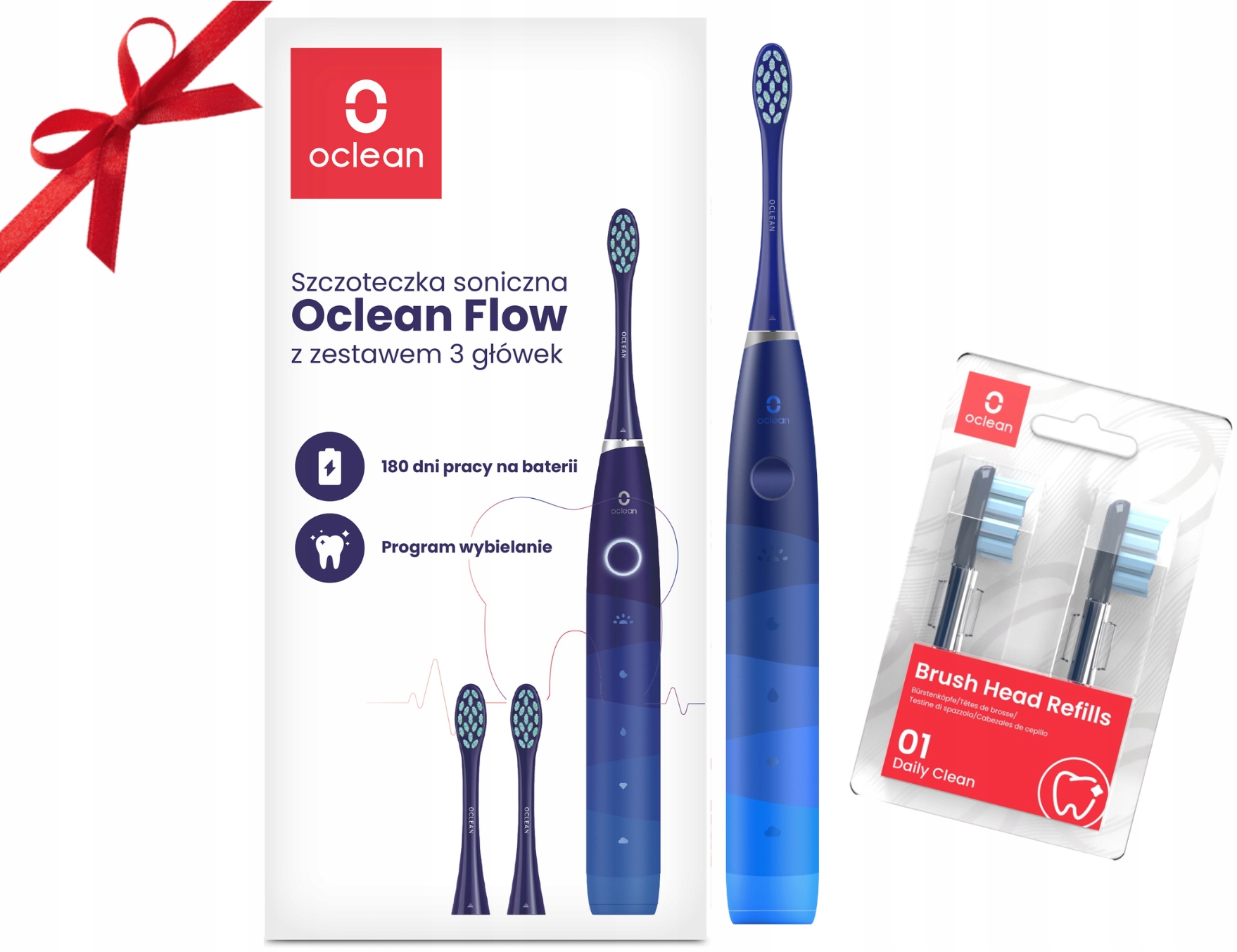 

Oclean Flow szczoteczka soniczna 3 końcówki Zestaw