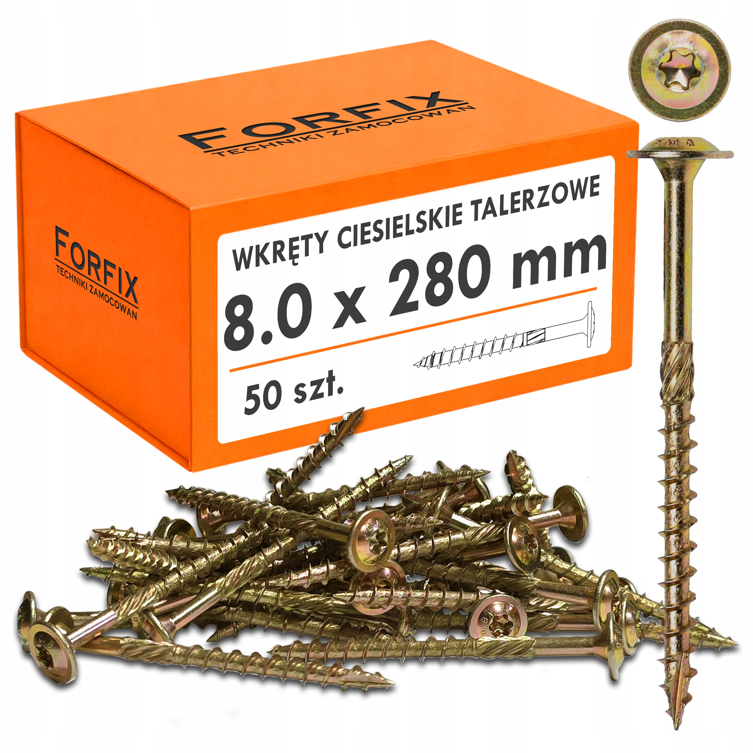 Wkręty Ciesielskie Talerzowe Do Drewna 8x280 Wkręty Talerzowe Torx 50 Szt