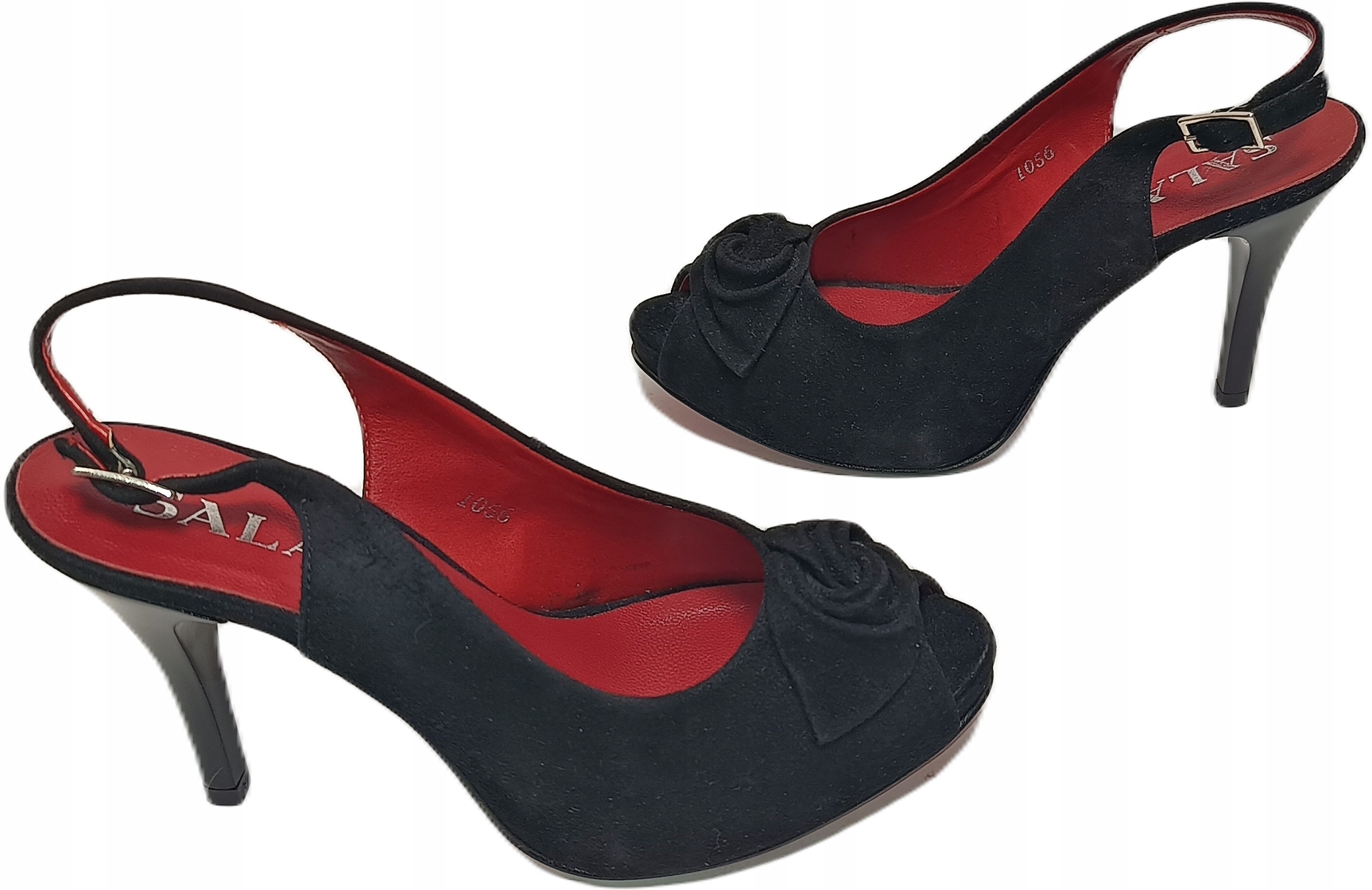 Sandály Obcas kůže semišová Sala 1056 černá Květiny r36