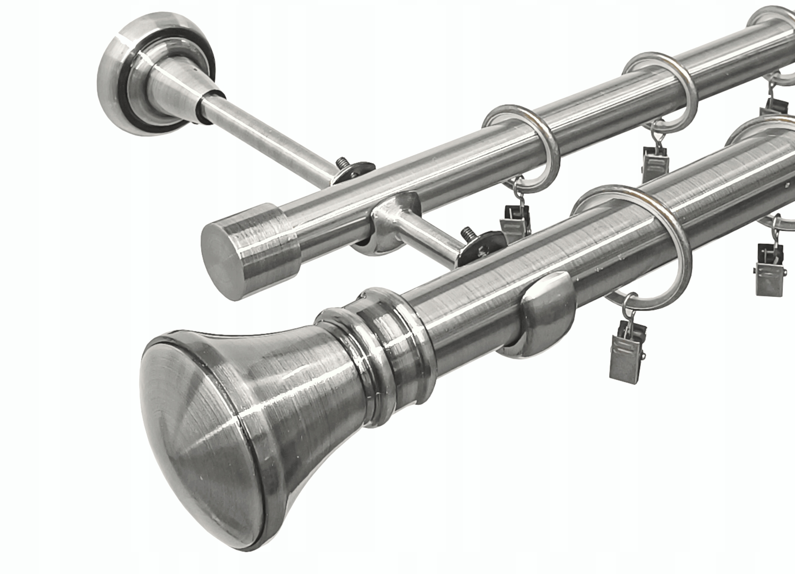 Garnýž Dvojitá Kovový 25 +19 mm Stříbrný Nikl 180 cm MIX koncovek