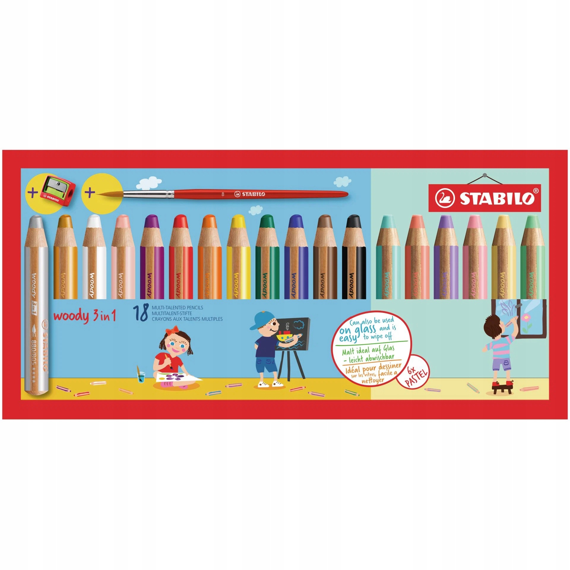 Kredki Stabilo Woody 3in1 Zestaw XXL Pędzelek Temperówka