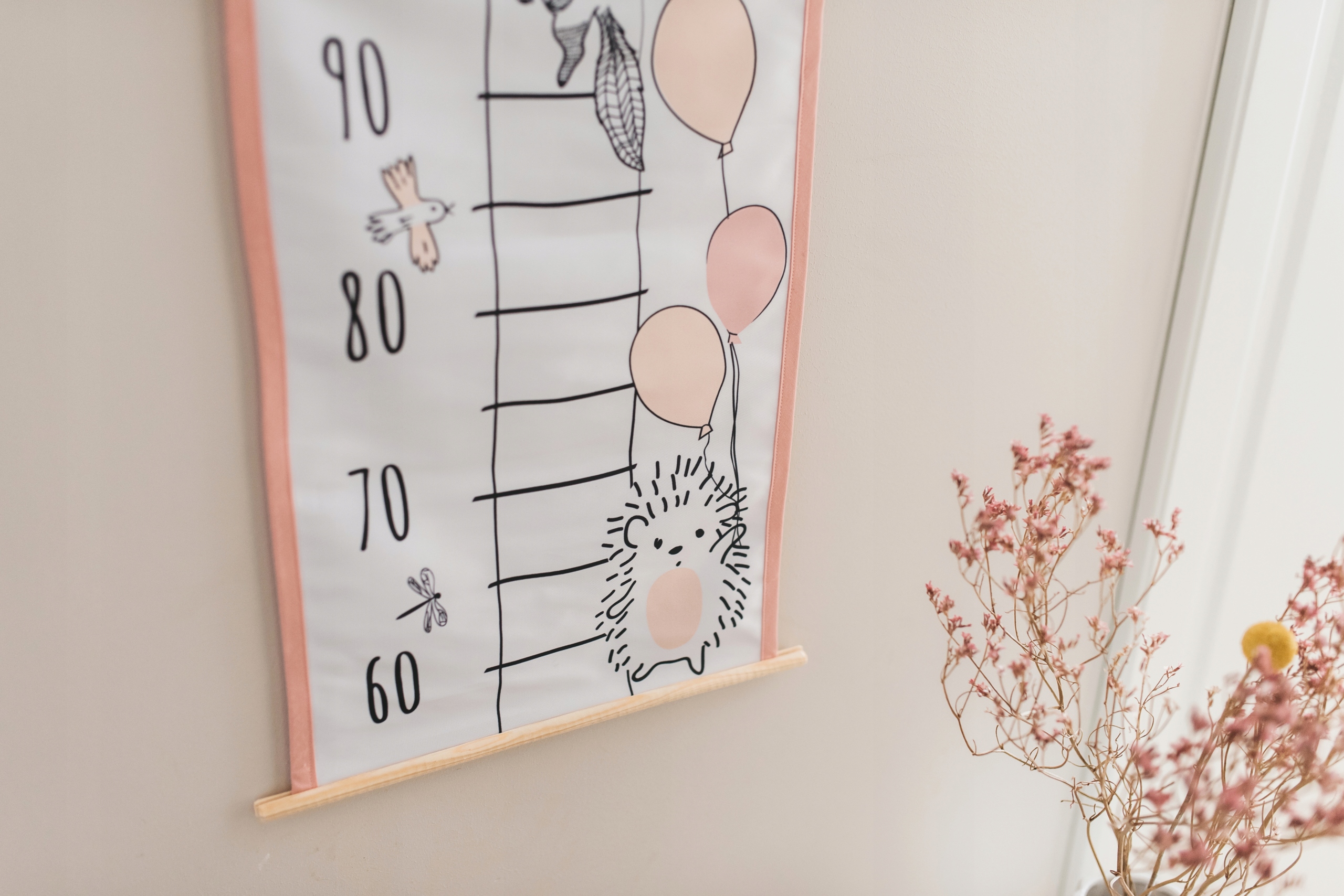 MIARKA WZROSTU "RÓŻOWE URODZINY' na ścianę Długość 100 cm