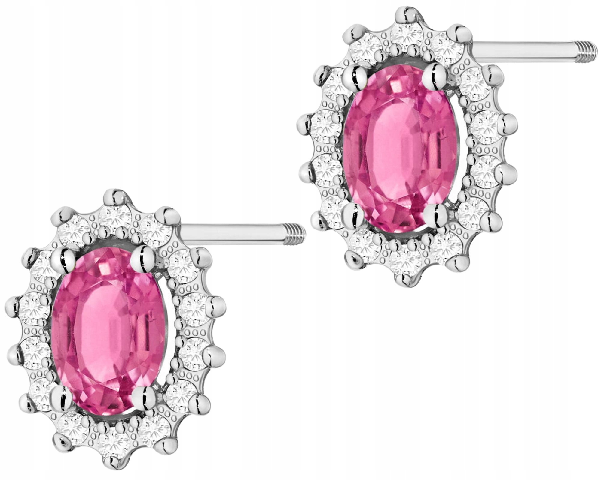 Bílé Zlato Náušnice Růžový Topaz Diamanty Šroubovací Tužka Zlato 585