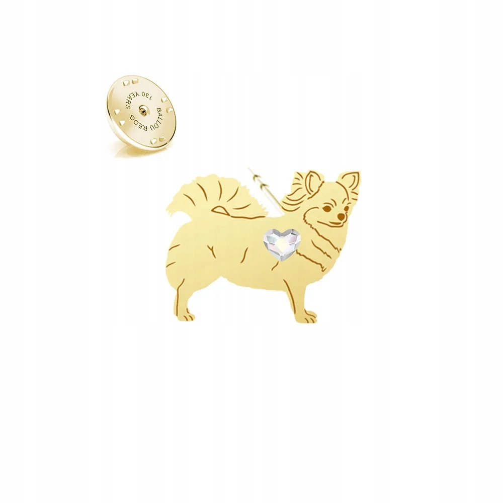 Odznak Zlatá s psem Chihuahua Dlouhosrstá 925 Šperky Dedikace Bonus