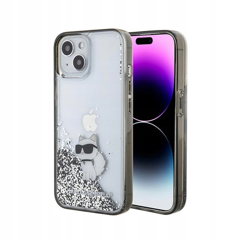 Karl Lagerfeld Liquid Glitter Choupette Pouzdro pro iPhone 15 (průhledný)