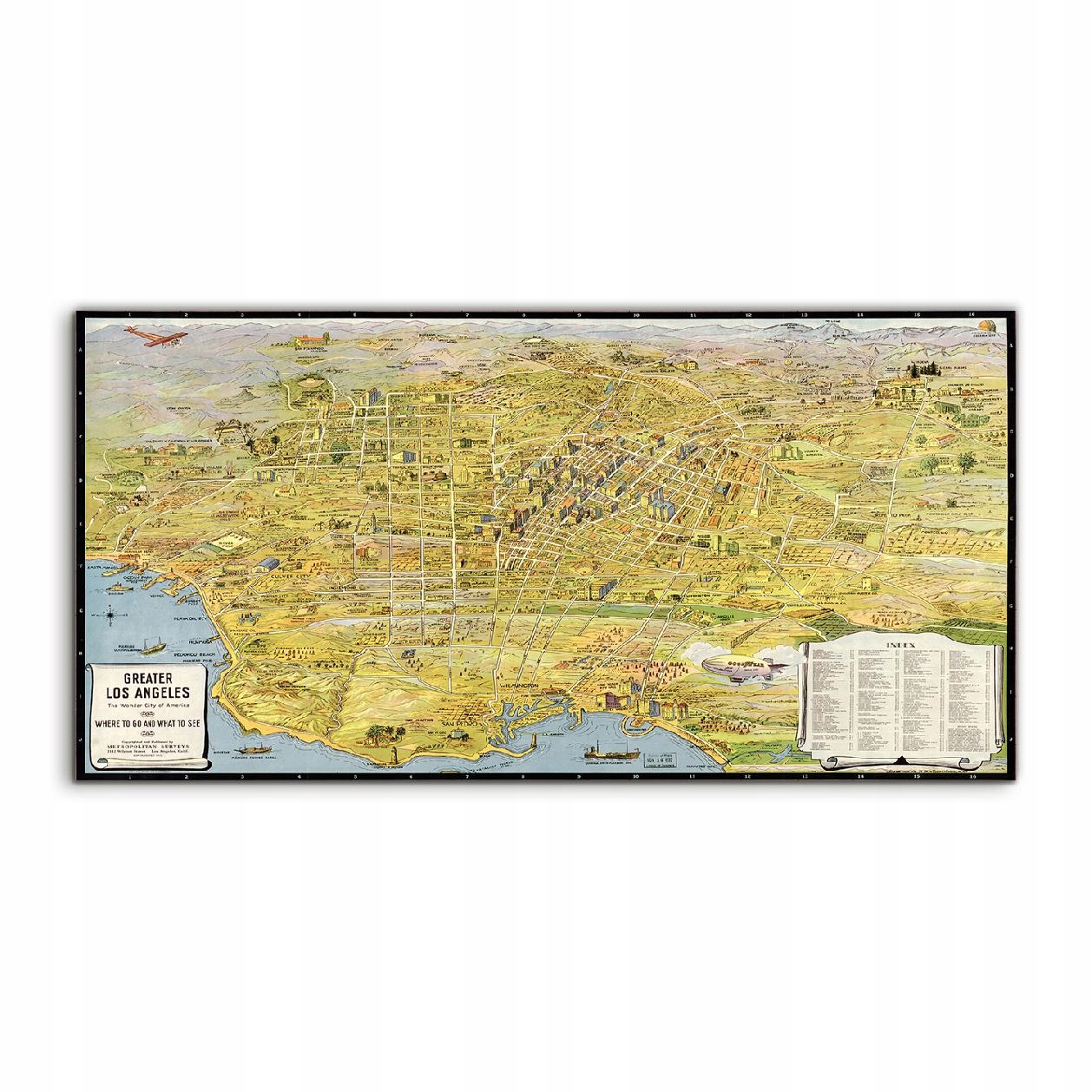 Akrylový obraz 120x60, závesný Mapa Los Angeles Retro