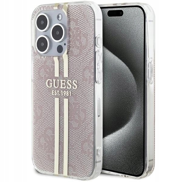 Etui Guess IML 4G Gold Stripe na iPhone 15 Pro różowe