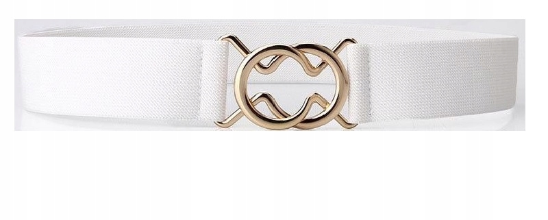 

Pasek Biały Elastyczny Guma Złota Klamra 80-110CM