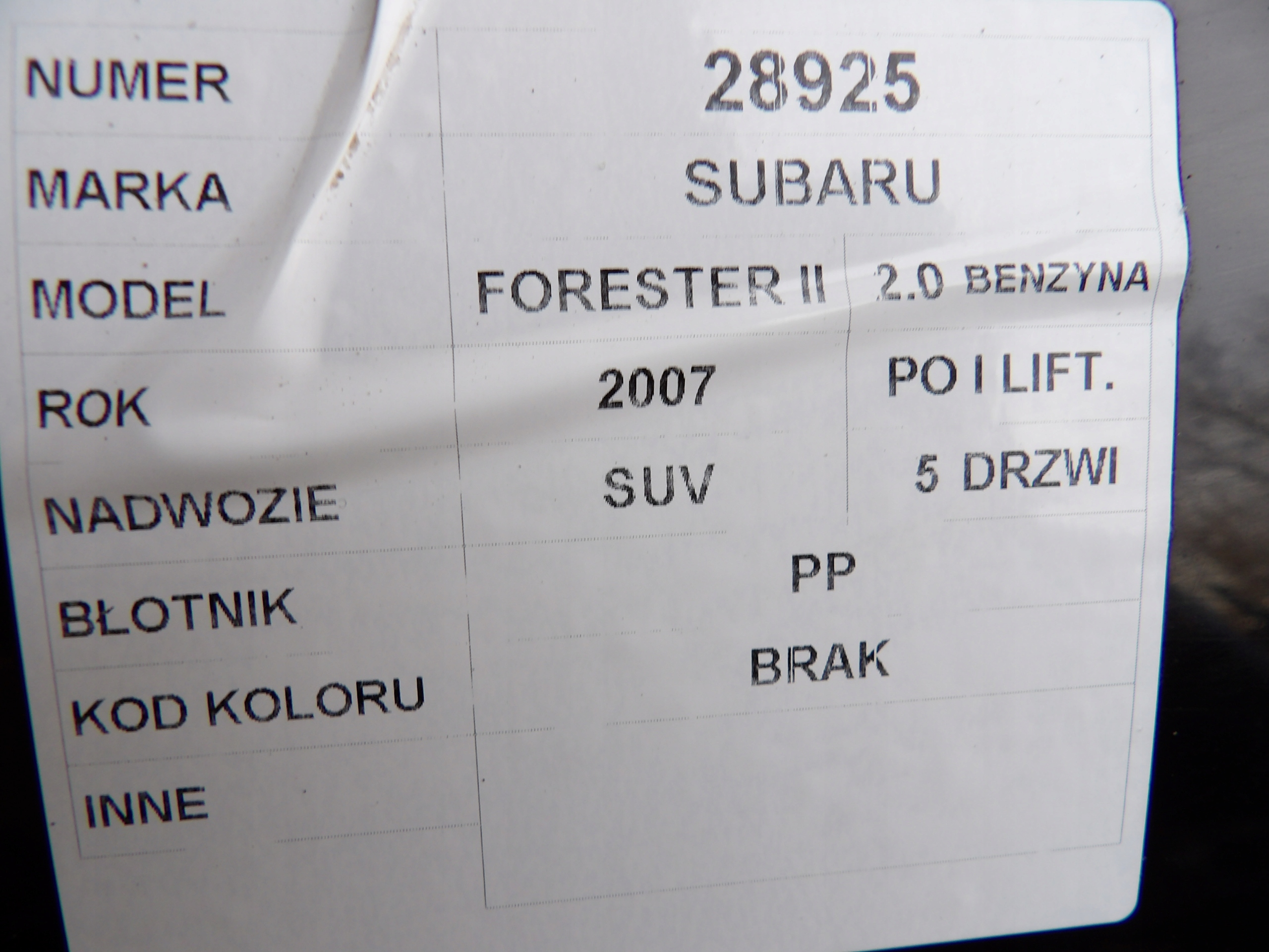 Subaru Forester II fender front right