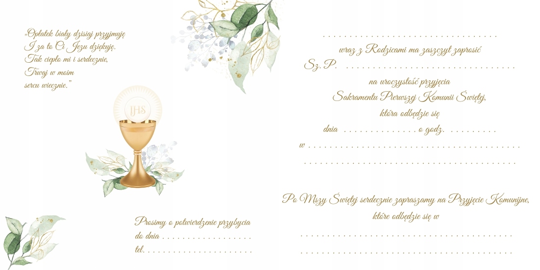 Zaproszenia na KOMUNIĘ Zaproszenia komunijne 10szt dla dziewczynki Wysokość produktu 14 cm