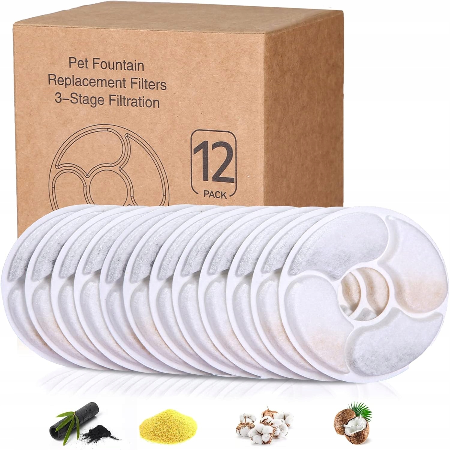 Levně 12 x Výměnné Filtry Pro Automatickou Napáječku Kočičí Fontány 1,6-2,5 L