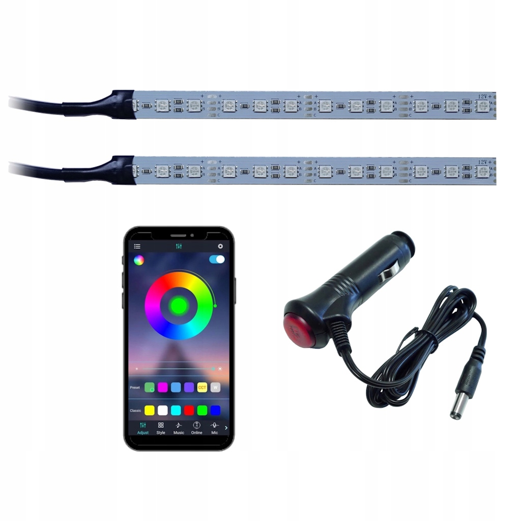 Led interiér kabiny auta Rgb 2x20 cm Bluetooth