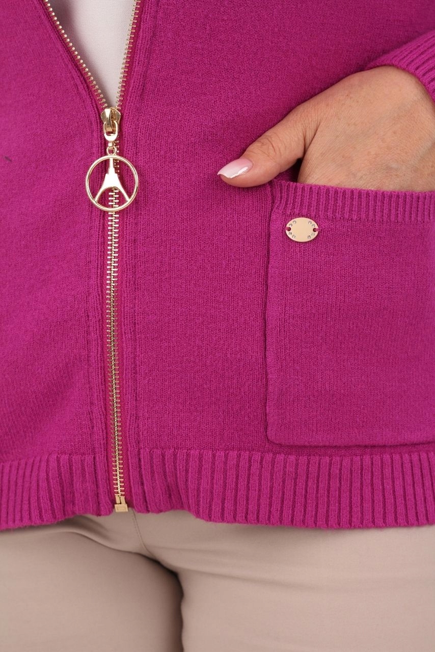 SWETER DAMSKI ROZPINANY DUŻE ROZMIARY NARZUTKA PROSTY BASIC Z KIESZENIAMI Kolor różowy