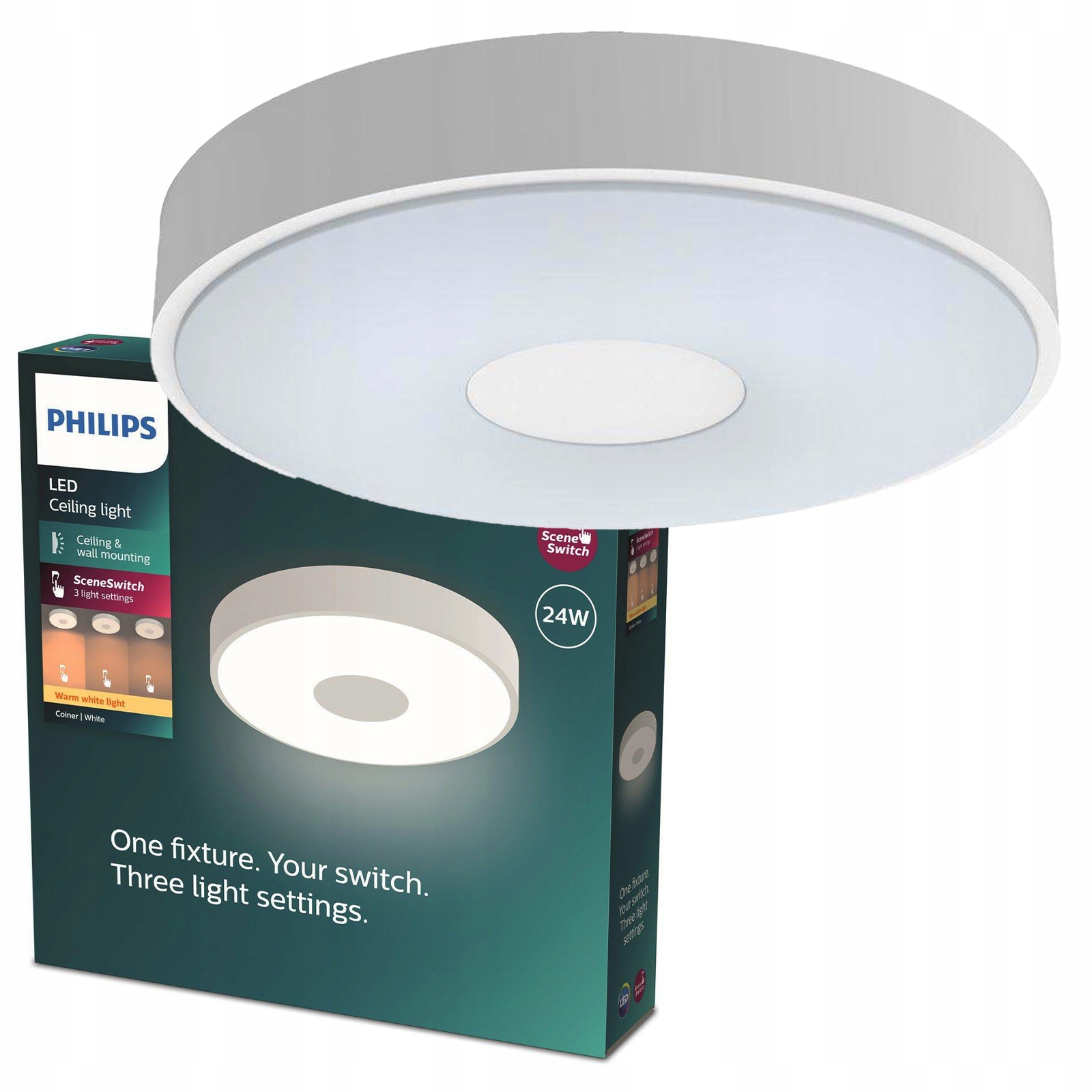 Stropná lampa Stropné Svietidlo 24W 2700lm 2700K SceneSwitch Biela Coiner Philips
