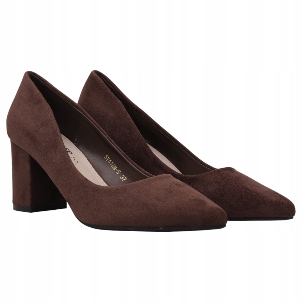 Brązowe Czółenka Damskie Na Słupku Buty Wkładki Ekoskóra