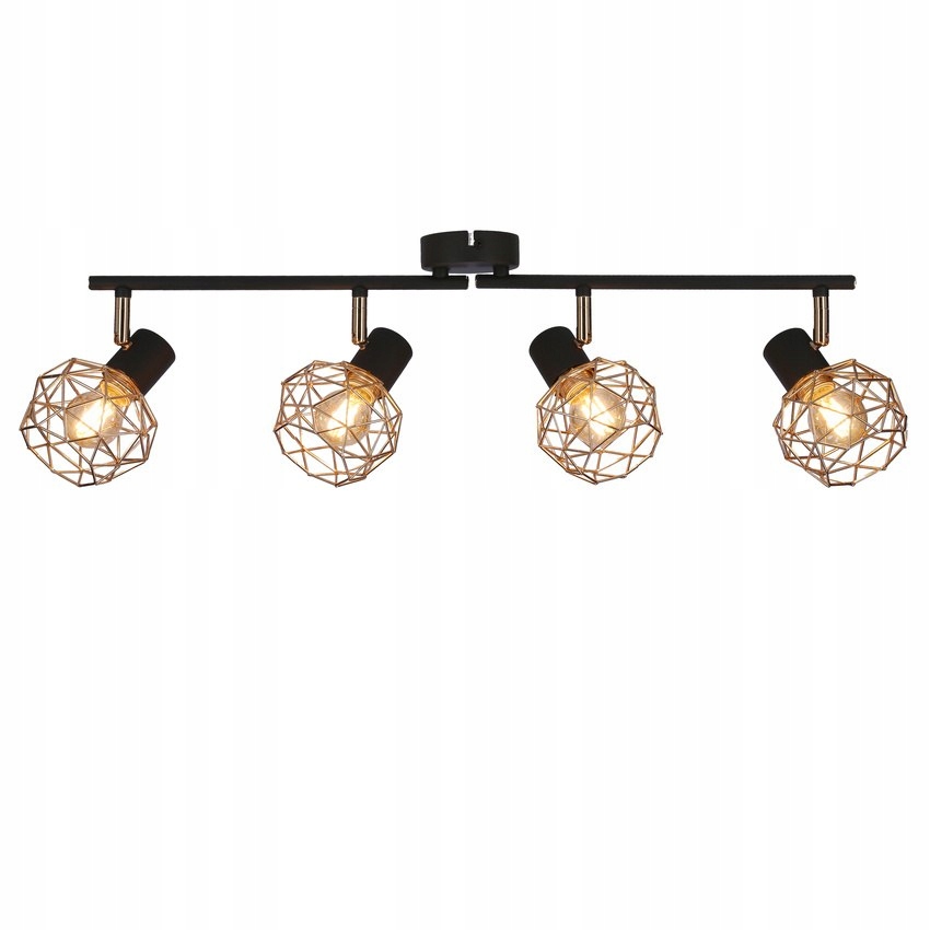 Stropná lampa Lišta čierna 4 medené tienidlá Acrobat Candellux