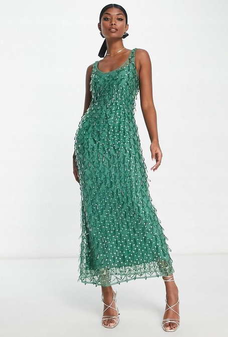 Zdobené Šaty Korálky Křišťály Střapce Design 38 M