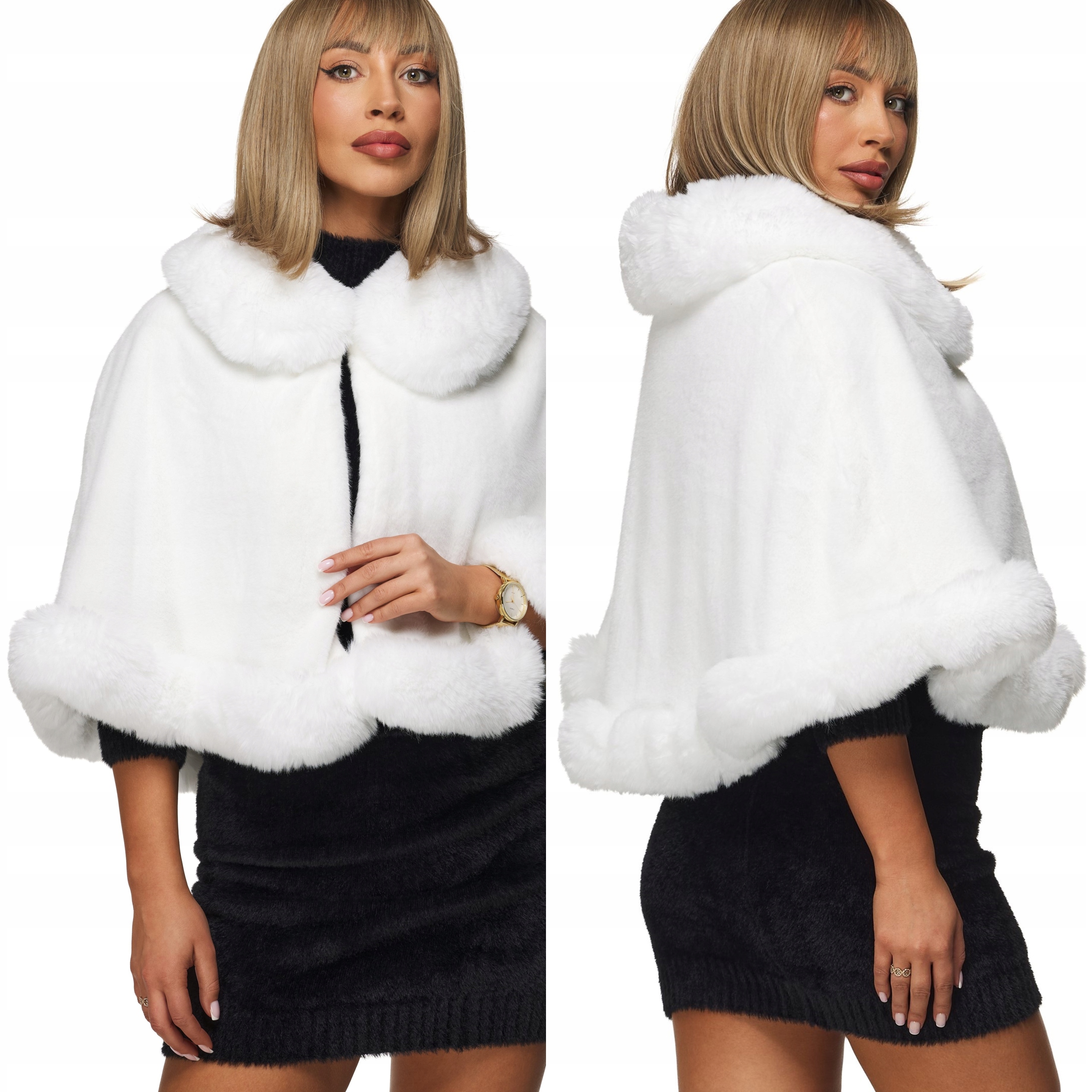 Bolerko Pončo Bílá Přehoz Kožešinová přikrývka Šála Boa Kožešinový Límec
