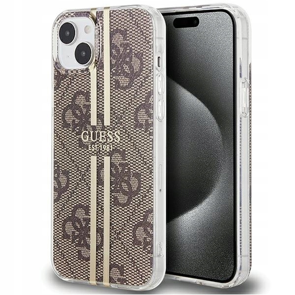 Etui Guess GUHCP15MH4PSEGW do iPhone 15 Plus/14 Plus brązowe z paskiem złot