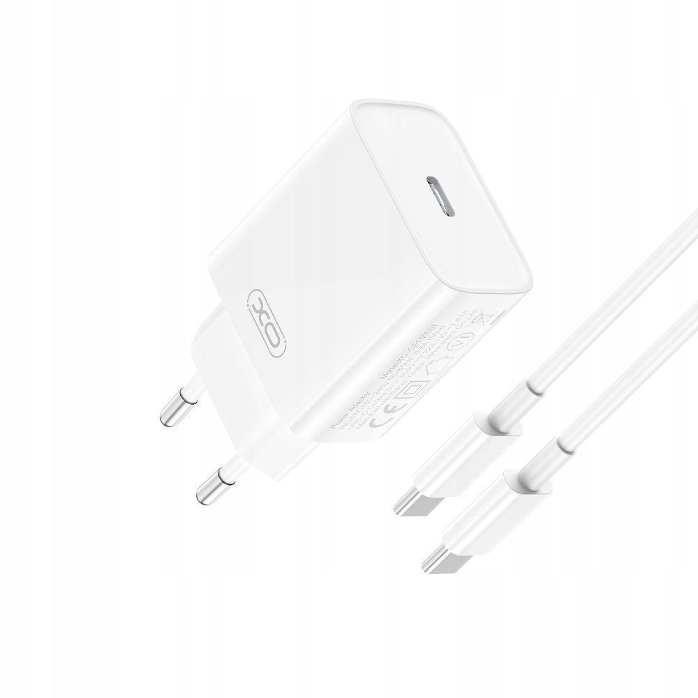 XO síťová nabíječka CE15 PD 20W 1x USB-C bílá + USB-C kabel - USB-C