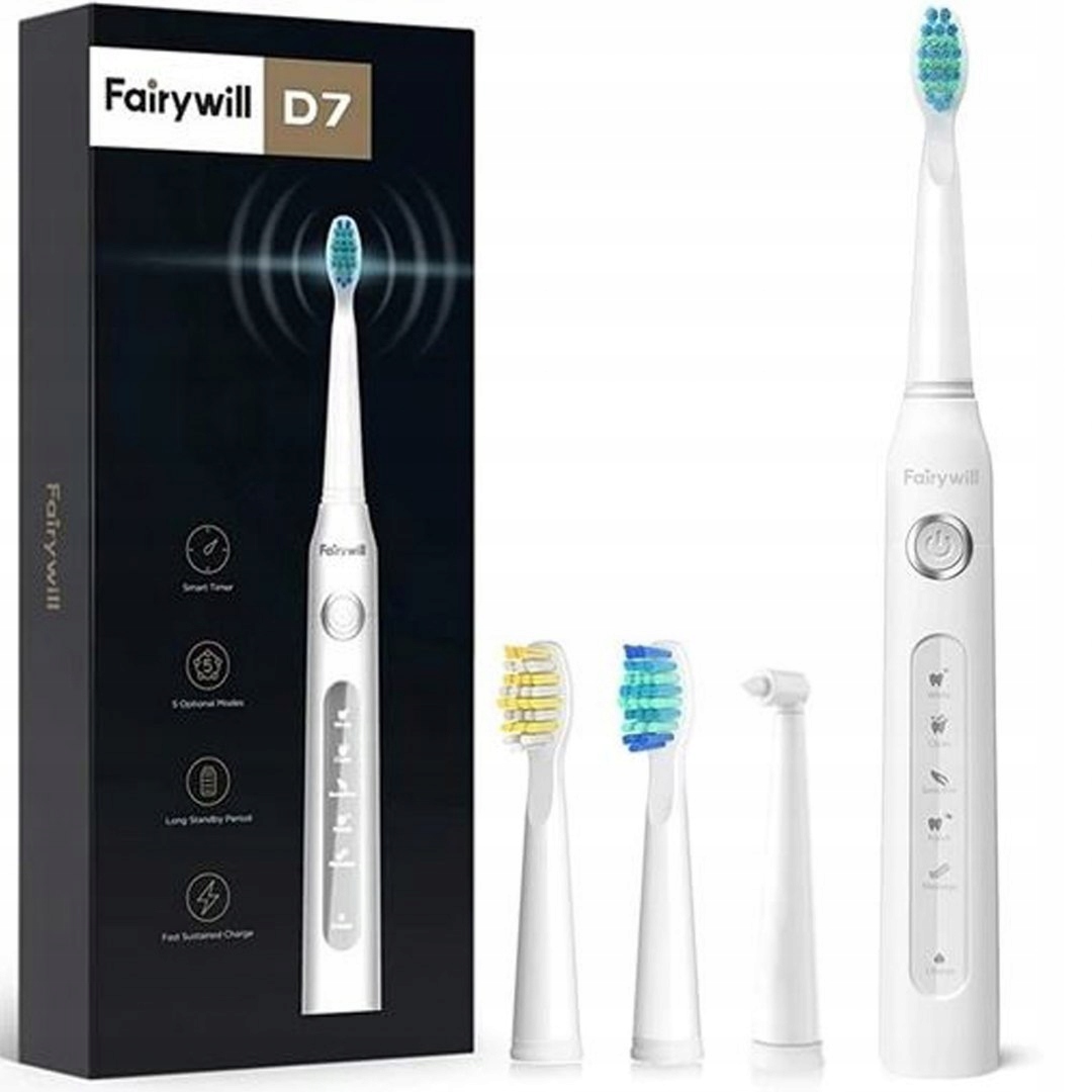 

Szczoteczka soniczna Fairywill D7 biała 4 końcówki