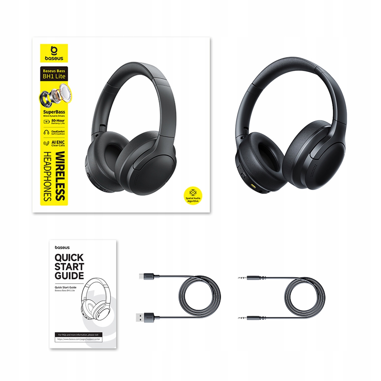 Baseus Słuchawki Bezprzewodowe Nauszne Bluetooth 6.0 Usb-c Bass BH1 Lite