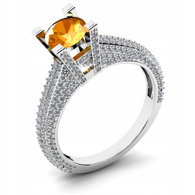 

Pierścionek Z Białego Złota Pomarańczowa Cyrkonia