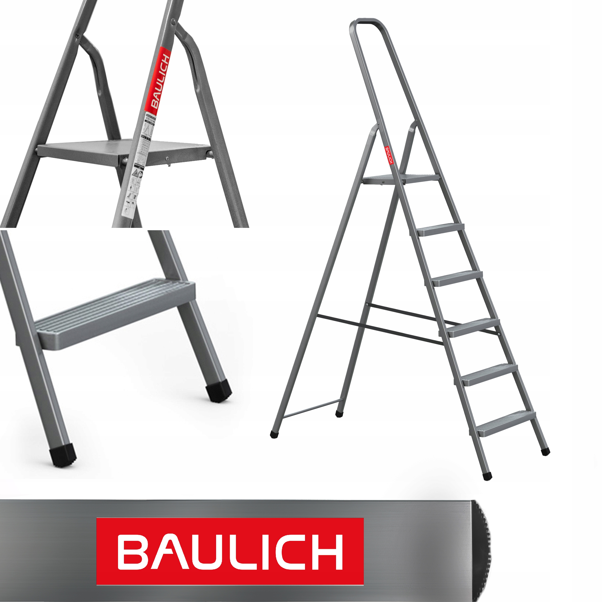 Žebřík 6-stupňový, skládací, šedý Baulich