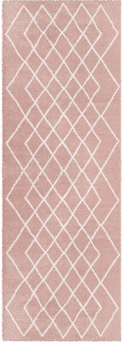 Růžově krémový hrubý koberec typu shaggy, koberec běhoun, vzor boho 80x200 cm