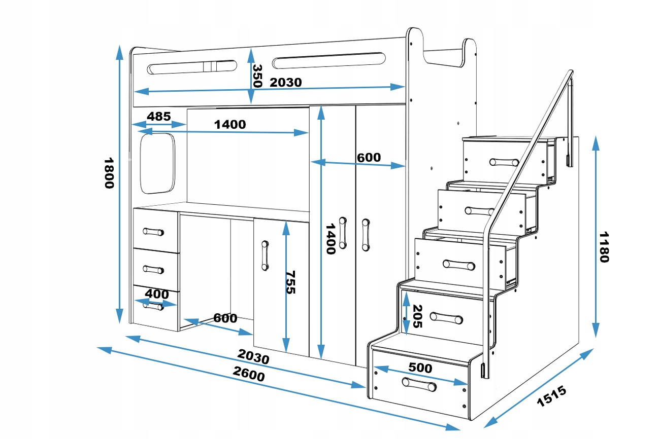 Łóżko piętrowe +Szafa Max 4 200x80 z biurkiem Płeć chłopcy dziewczynki