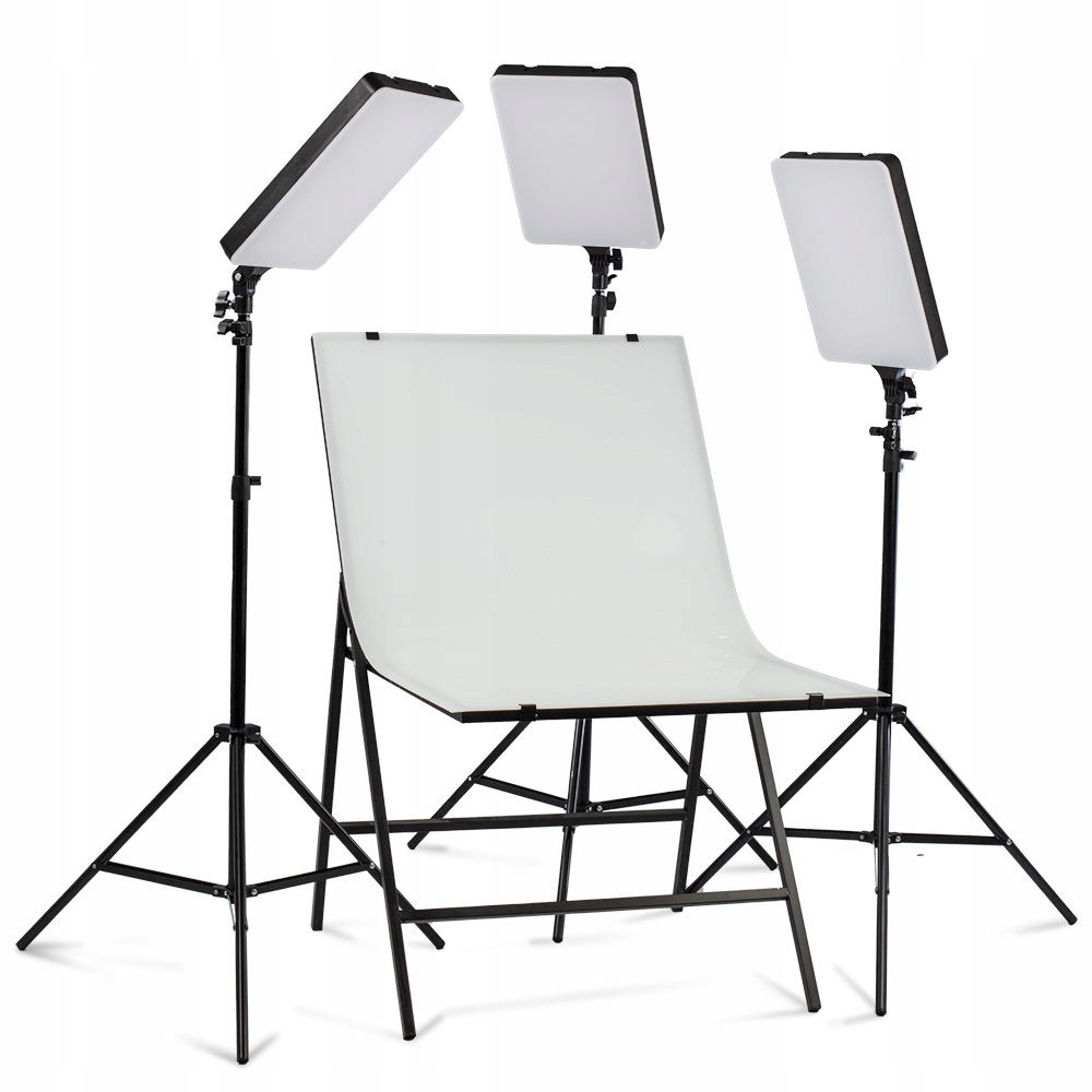 Profesjonalny Zestaw Bezcieniowy 3x Lampa Panelowa LED + Stół 60x100cm PRO