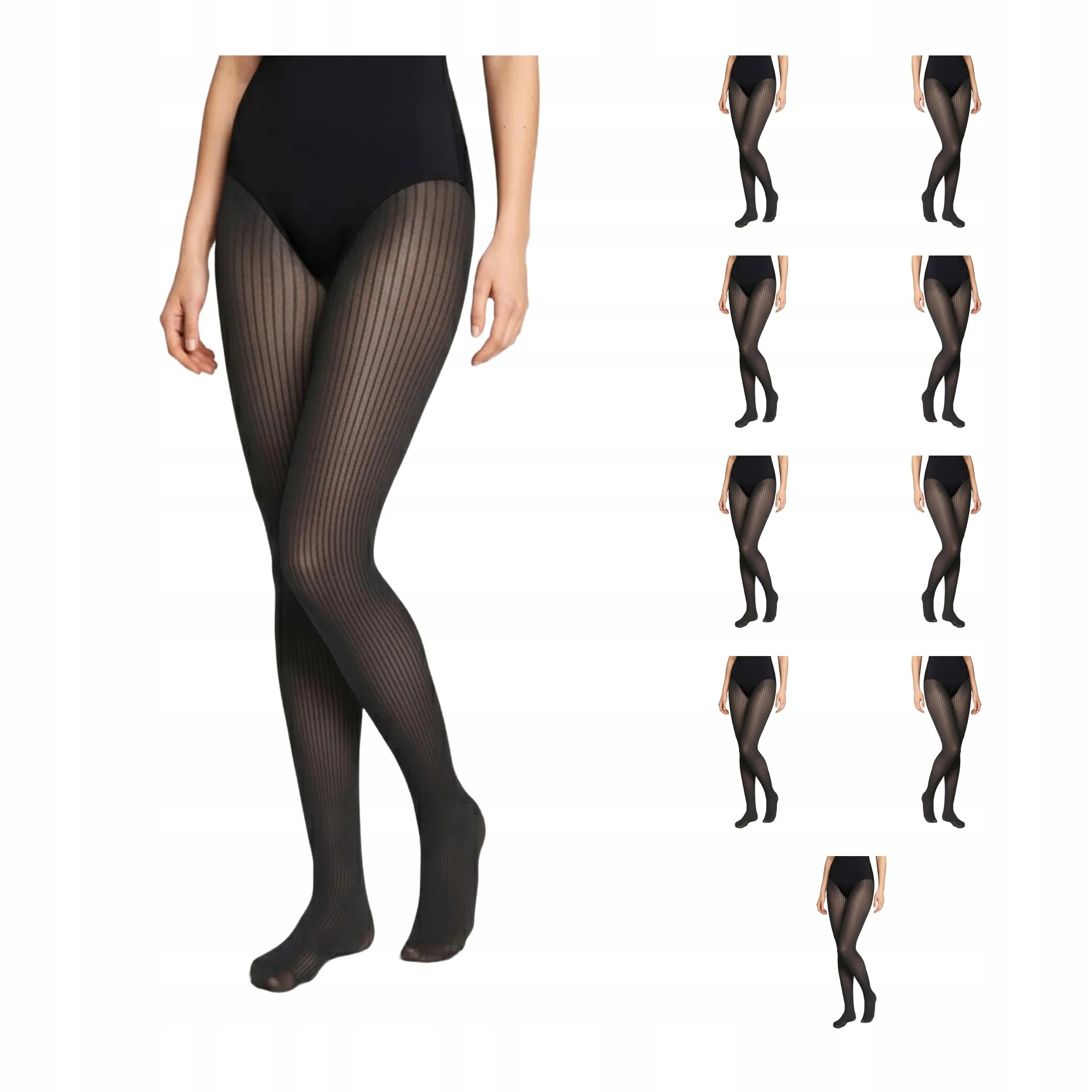 10 párů Punčocháče z mikrovlákna 70 den pruhované 1944 Rib Legs 10x Černá 3-M