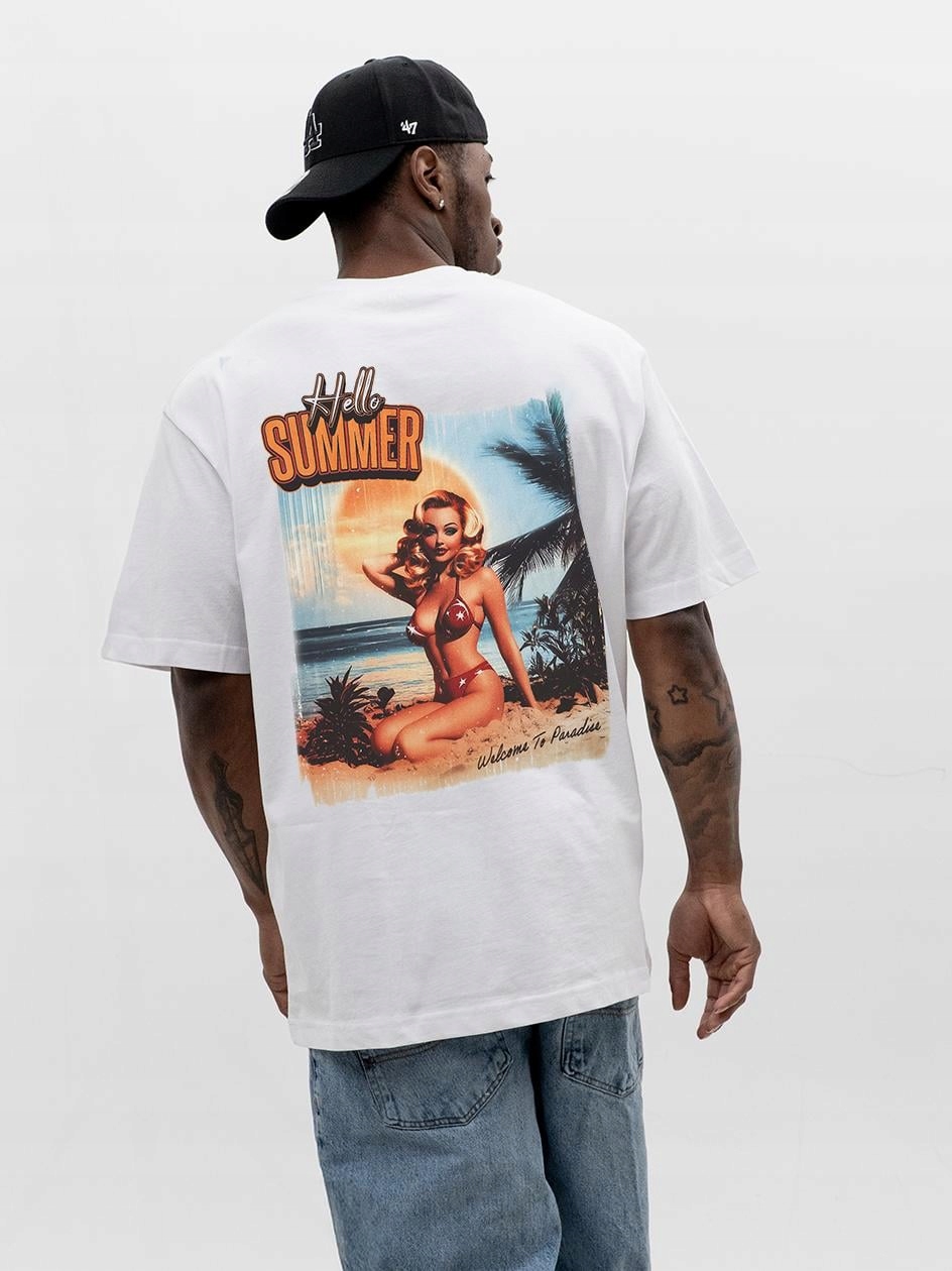 Tričko Tričko Krátký rukáv Oversize Pánské Bílé MyStars Hello Summer XL