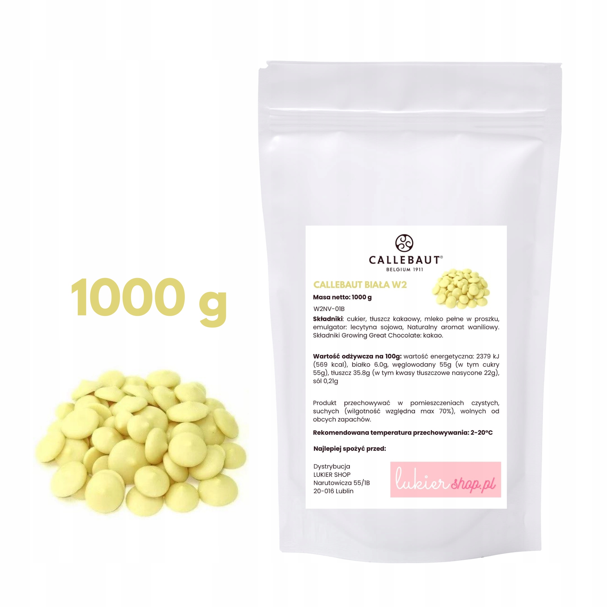 Levně Čokoláda bílá belgická Callebaut 2 28% v kaletkách 1 kg