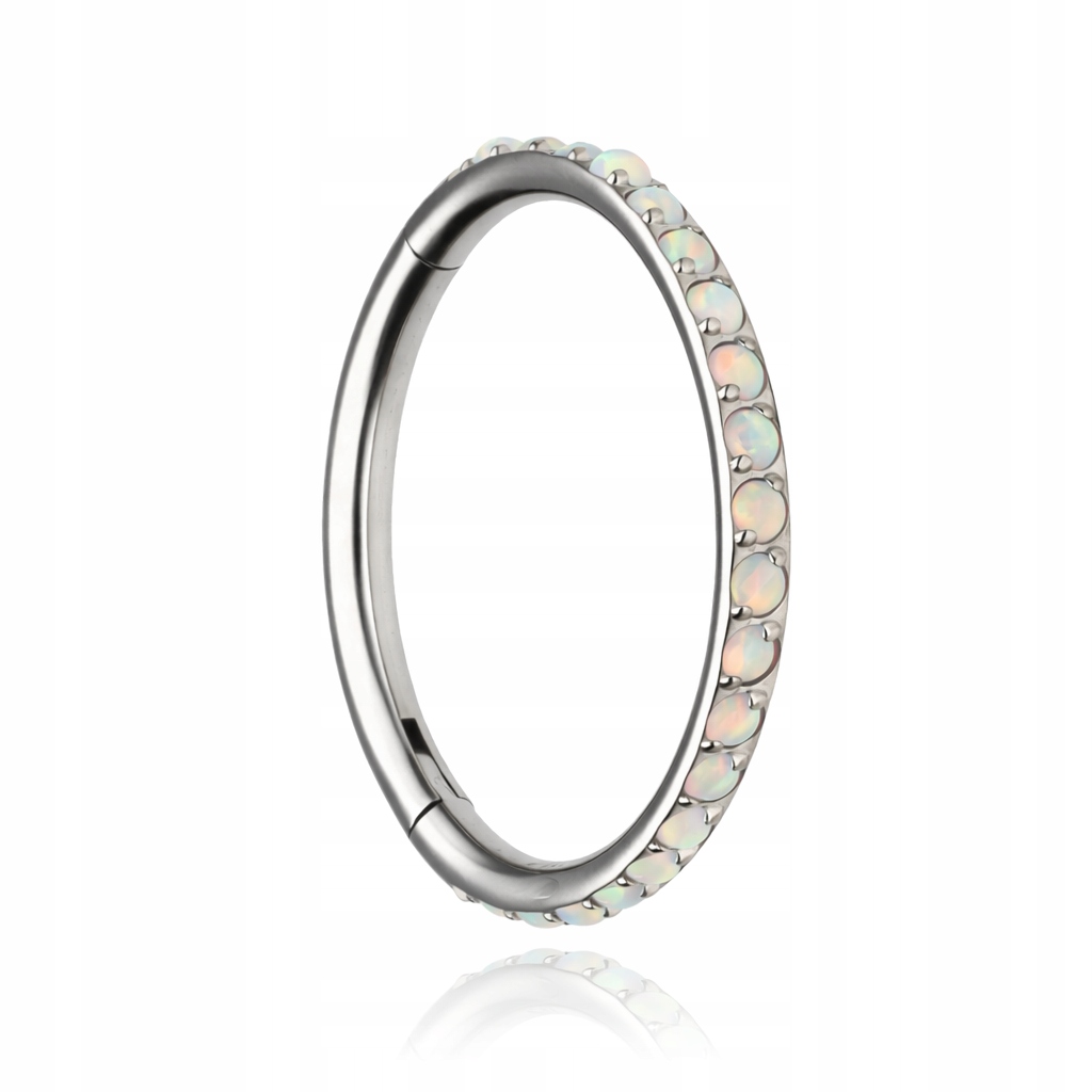 Titanová náušnice s klikacím kolečkem a bílým opálem OP18 stříbrná 1,2/10