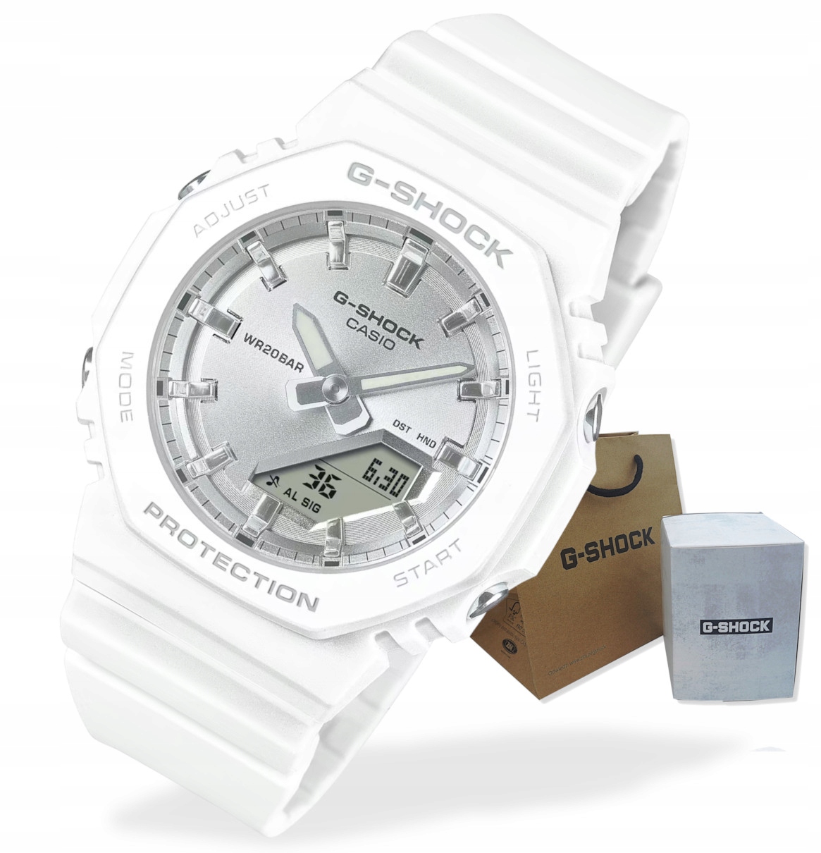 Sportovní dámské hodinky na řemínku Casio G-Shock GMA-P2100VA Bílé Gravírování