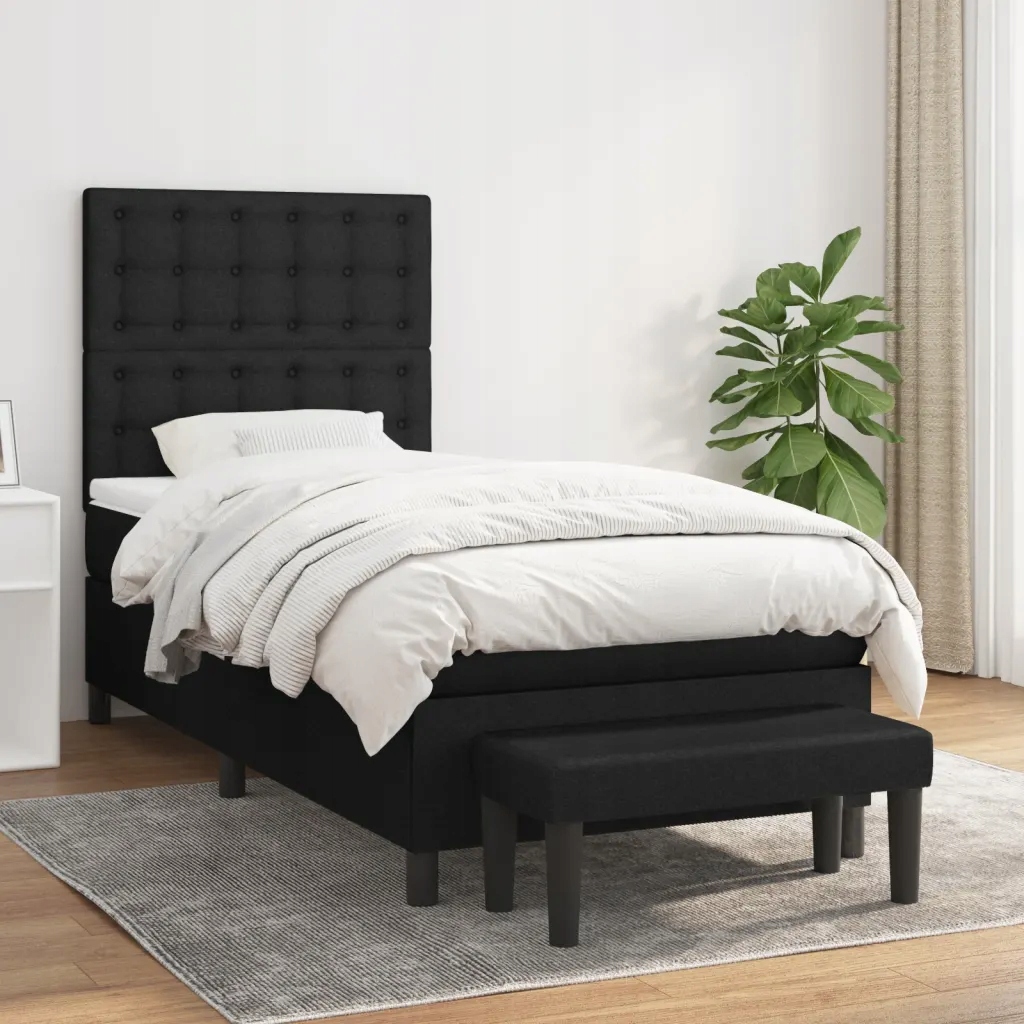 Box spring postel s matrací černá 90x200 cm textil Černý 3136887
