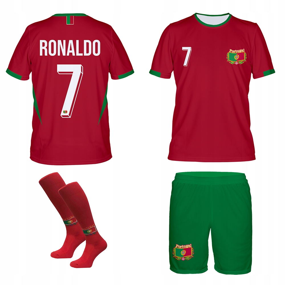 RONALDO Portugalia strój komplet + getry rozm. 128