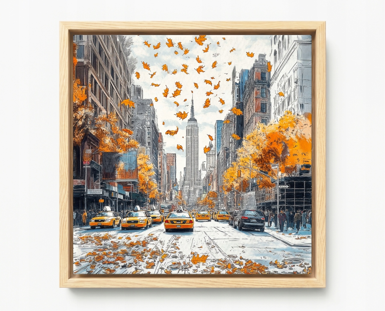 Obraz Rám Americký Box Město New York Manhattan Podzim Ulice Taxi 50x50