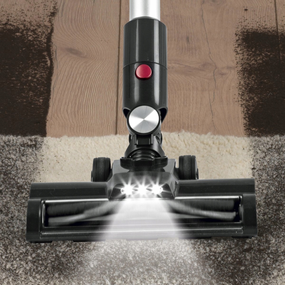 MOCNY BEZPRZEWODOWY ODKURZACZ 2w1 Z TURBOSZCZOTKĄ I PODŚWIETLENIEM LED Model CLEANmaxx 22,2V