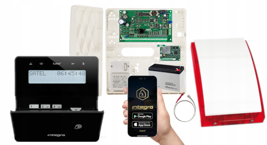 System Alarmowy Satel Integra 32 Zestaw Panel LCD Aplikacja Gsm Lte Syrena